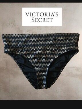 Victoria's Secret Black Bikini Bottoms with Gold Chevron Dots M